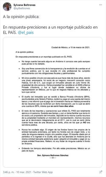 Carta de Sylvana Beltrones (Foto: