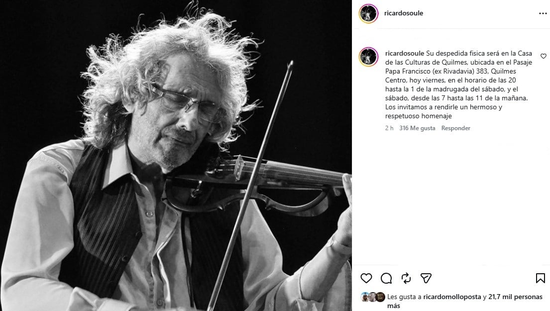 La familia de Ricardo Soulé informó dónde será la despedida del músico