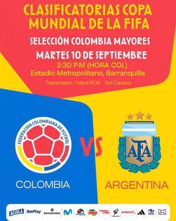 Afiche del partido Colombia vs. Argentina en la Eliminatoria Sudamericana - crédito FCF