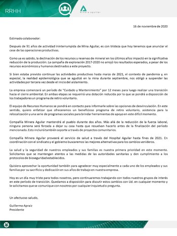 La carta que envió Compañía