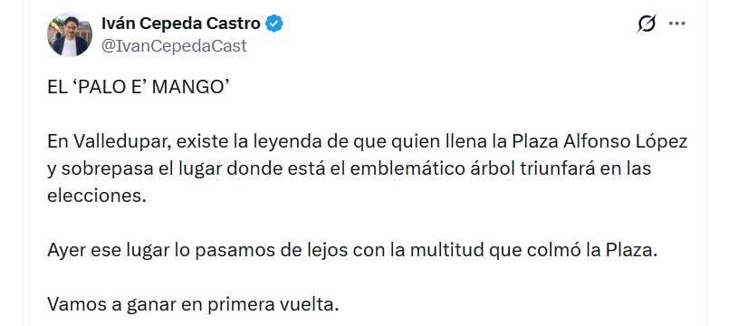 La publicación demostró la confianza que se tiene el candidato de la izquierda colombiana - crédito Iván Cepeda / X
