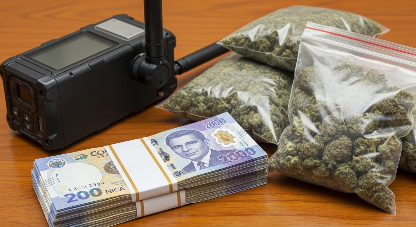 Celular satelital, ¢2 millones y droga: lo que decomisaron a cuatro costarricenses y un nicaragüense en Costa Rica