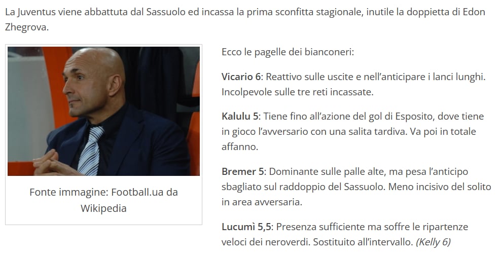 Así fue como calificó Soccer Magazine, medio de comunicación con origen italiano, el partido de Jhon Lucumí con la Juventus de Italia - crédito Soccer Magazine