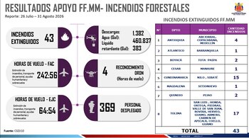 Más de 460 mil galones de agua fueron descargados en labores contra incendios forestales - crédito Fuerzas Militares