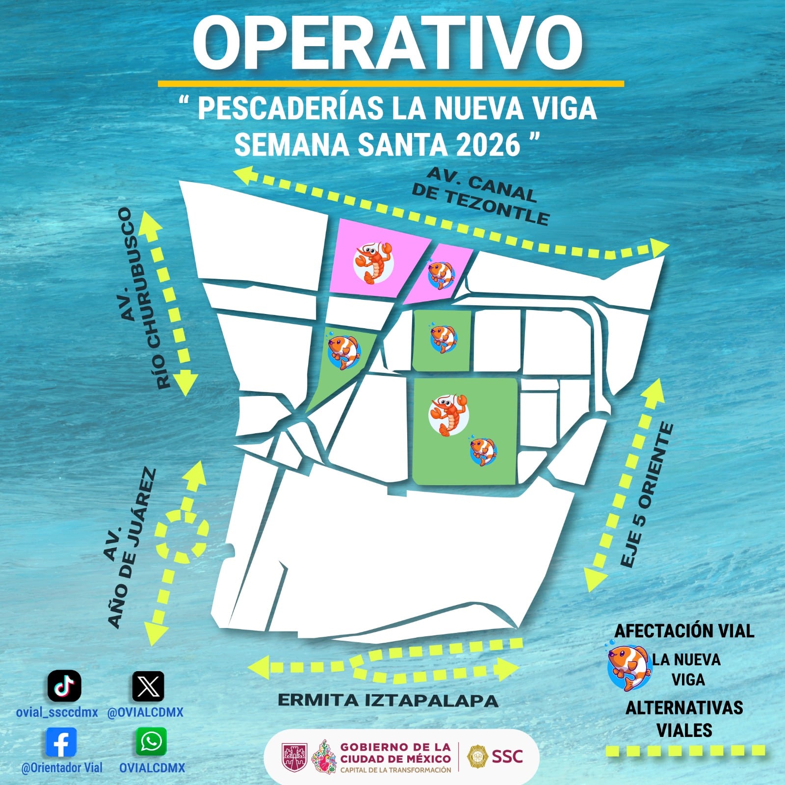 Vías alternas Mercado la Viga Alcaldía Iztapalapa Semana Santa 2026 (@OVIALCDMX/X)