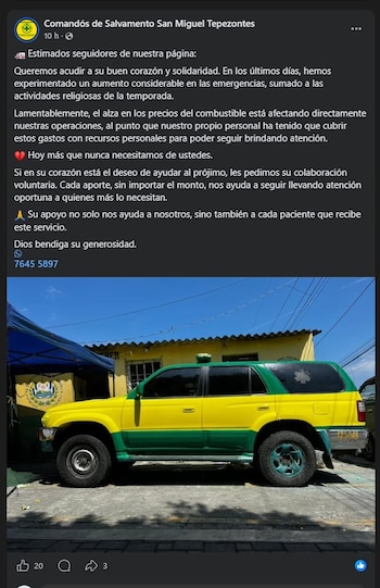 Petición urgente a la sociedad para cooperar en mantener activos a socorristas que se esfuerzan por seguir brindando asistencia vital.