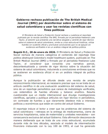 Comunicado oficial del Ministerio de