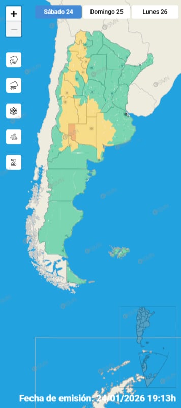 Además del calor, varias provincias como La Pampa y Mendoza están bajo alerta por tormentas fuertes, con riesgo de lluvias intensas y vientos de hasta 90 km/h