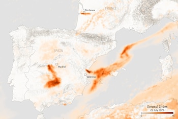 Los incendios forestales en España y Francia generan aerosoles detectados desde el espacio. (ESA/Europa Press)