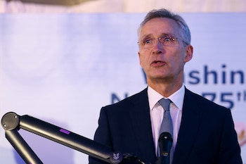 En el 75º aniversario de la OTAN, Stoltenberg hizo un llamado a la unidad transatlántica frente a los desafíos globales. (REUTERS/Johanna Geron)