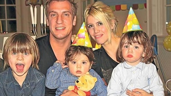 Maxi López junto a Wanda Nara y los tres hijos que tienen en común: Valentino, Constantino y Benedicto