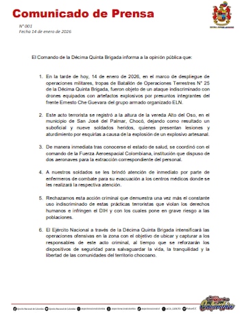 El Ejército Nacional confirmó el