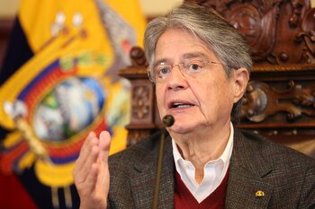 El Presidente Guillermo Lasso, durante su intervención en la inauguración del Business Future of the Americas 2021, donde anunció la intención de firmar un tratado de libre comercio con Estados Unidos. (Foto: Carlos Silva/Presidencia de la República de Ecuador).