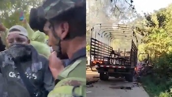 Violenta asonada durante un operativo contra minería ilegal en Ataco, Tolima, dejó militares heridos y vehículos oficiales incendiados