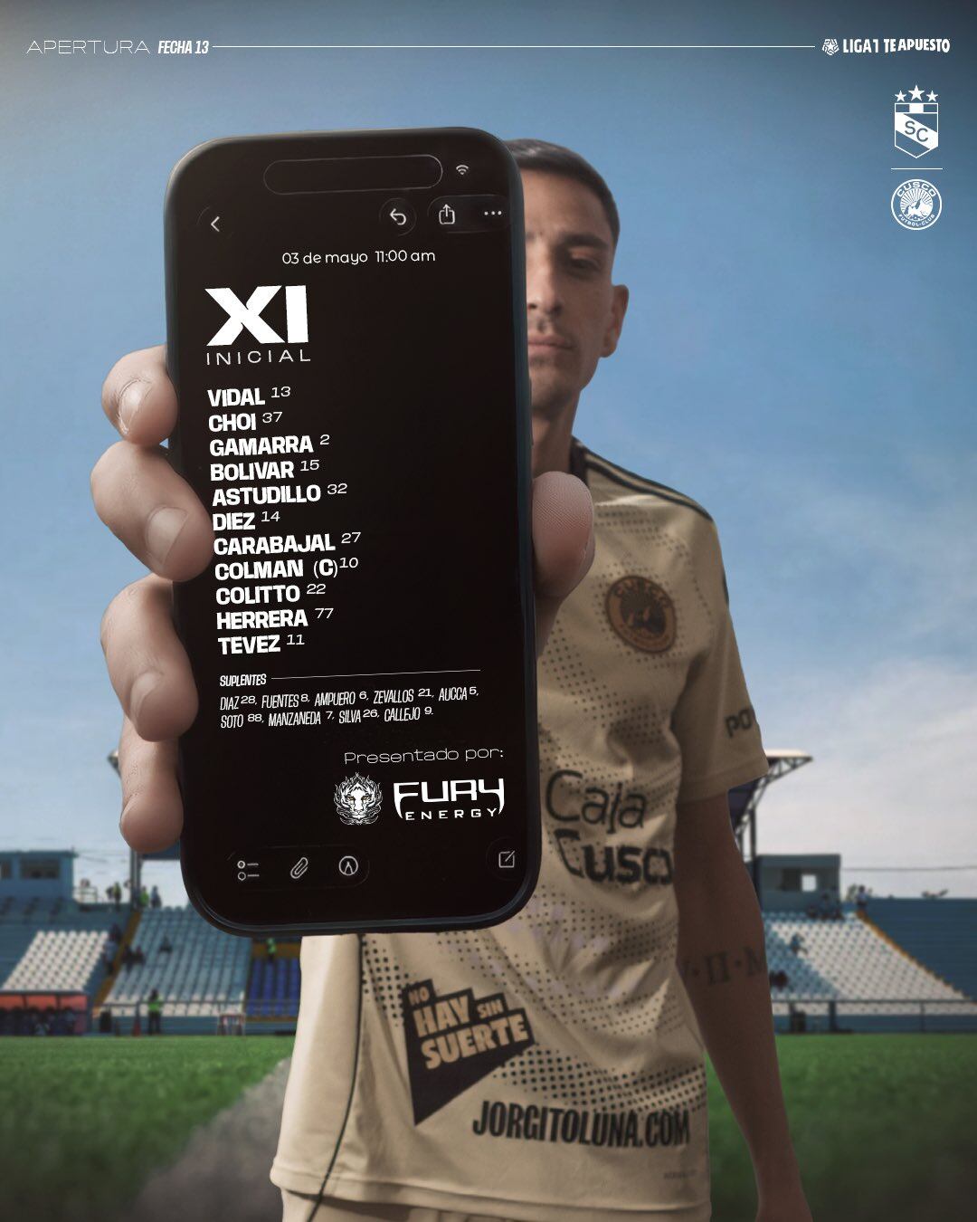 Os onze do Cusco FC no duelo com o Sporting Cristal.