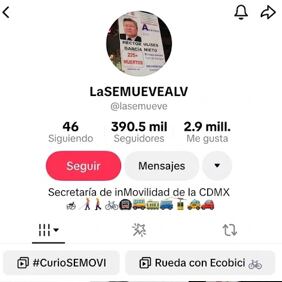 La cuenta de TikTok de la Semovi fue intervenida y se modificó su nombre de usuario. Crédito: captura
