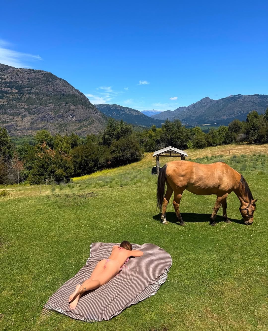 “Me da fiaca hacer un resumen de año. Así que mi resumen de año va con estas dos fotos”, escribió Celeste Cid junto a una foto en bikini tomando sol en El Bolsón (Instagram)