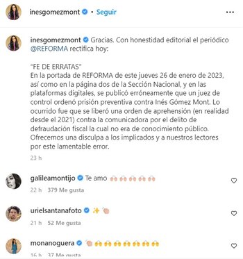 (Captura Instagram: @inesgomezmont)