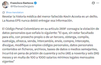 Francisco Barbosa publicó que el