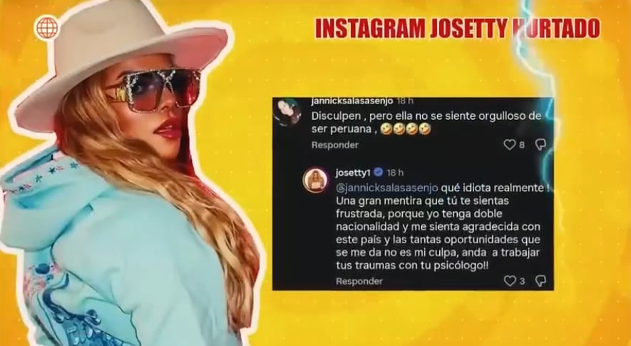Josetty Hurtado publica una respuesta en Instagram tras las críticas de un usuario sobre su nacionalidad.