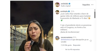 Lalis criticó que el senador Luis Carlos Rúa respaldara la propuesta mientras, según ella, defendió discursos relacionados con la austeridad y el control del gasto público - crédito @smilelalis/Instagram