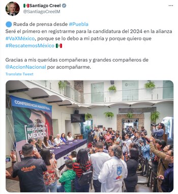 Santiago Creel anunció en Twitter