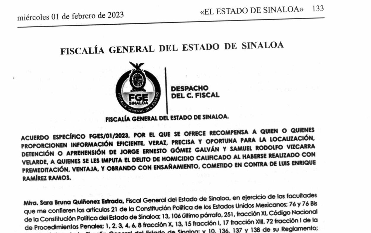 Parte del documento de las autoriades (FGE Sinaloa)