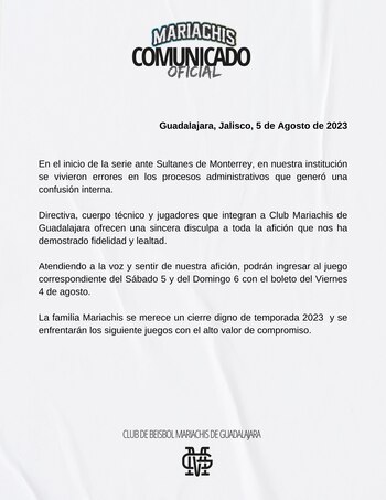 Mariachis se disculpó con su