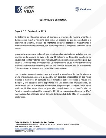 Segundo comunicado de la Cancillería
