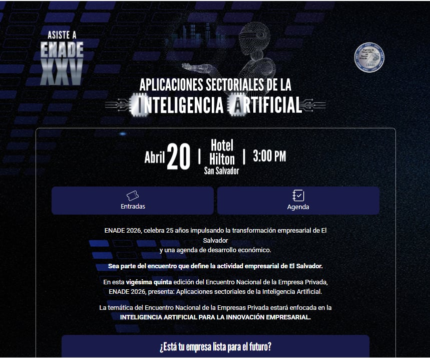 El evento, que tendrá lugar el 20 de abril en San Salvador, se centrará en la aplicación de la inteligencia artificial en sectores clave como turismo, bioeconomía y gestión del talento humano.