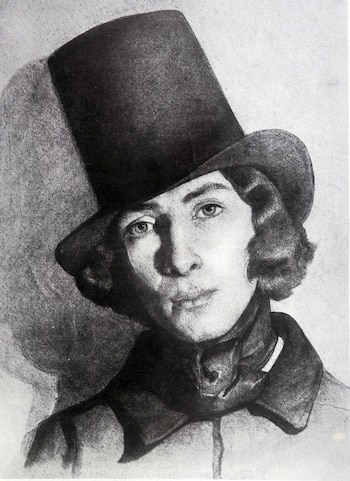 George Sand en costume masculin. Dessin du 19me sicle.