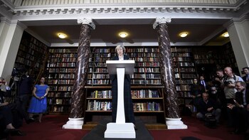 Durante su discurso en Londres, en el que May propuso su candidatura (Reuters)