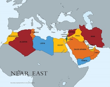 En rojo: Siria, Irán y