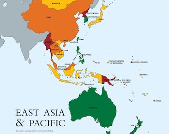 En rojo: Papúa Nueva Guinea