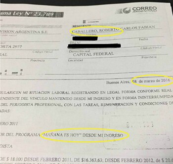 La carta documento que presentó Roberto Caballero contra RTA