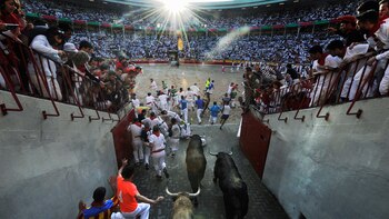 Los toros de Fuente Ymbro protagonizaron el primer encierro de las fiestas de San Fermín (REUTERS)