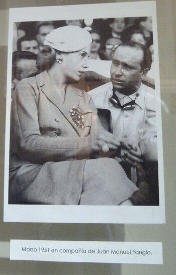 Evita con Juan Manuel Fangio