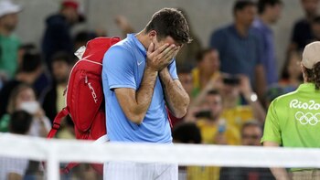 Del Potro emocionado, luego de ganarle a Djokovic, el número uno del mundo (Nicolás Stulberg)