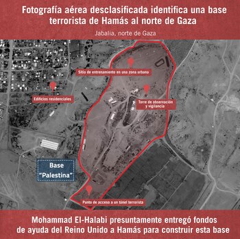 Foto aérea de la base militar que el grupo terrorista Hamas financió con dinero de la ayuda humanitaria