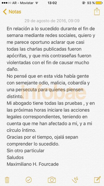 El descargo de Maximiliano Fourcade