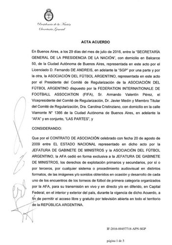 Acuerdo de la AFA con
