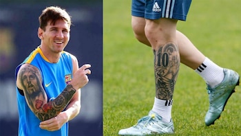 Llamativos tatuajes religiosos tanto en brazo como su pierna. La ’10’ la lleva grabada en su miembro inferior izquierdo