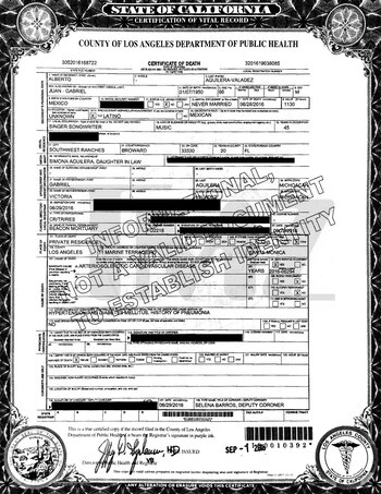 El certificado de defunción de Juan Gabriel