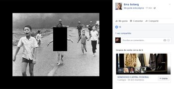 La foto que censuró Facebook. Solberg decidió tapar a Phan Thi Kim Phuc como protesta por la decisión de la red social