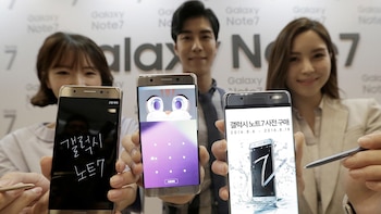 La presentación del Galaxy Note 7, antes de que se conociera que sus baterías eran defenctuosas (AP)
