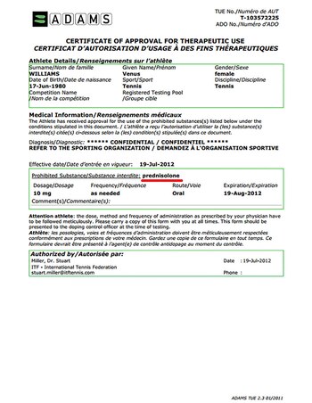 Venus Williams positivo en prednisona