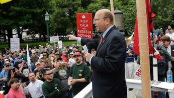 El candidato, durante un acto