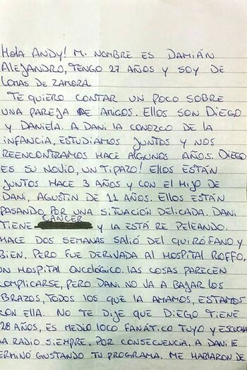 Carta del amigo de Daniela