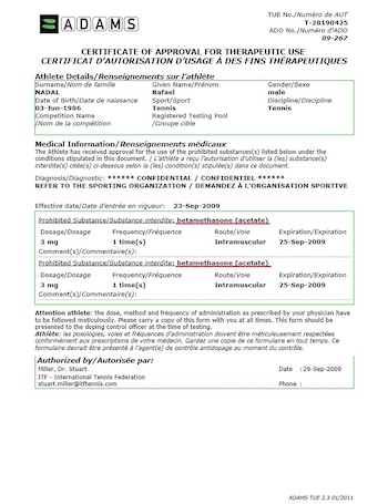 Nadal fue autorizado a consumir