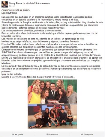 El posteo de Nancy Pazos